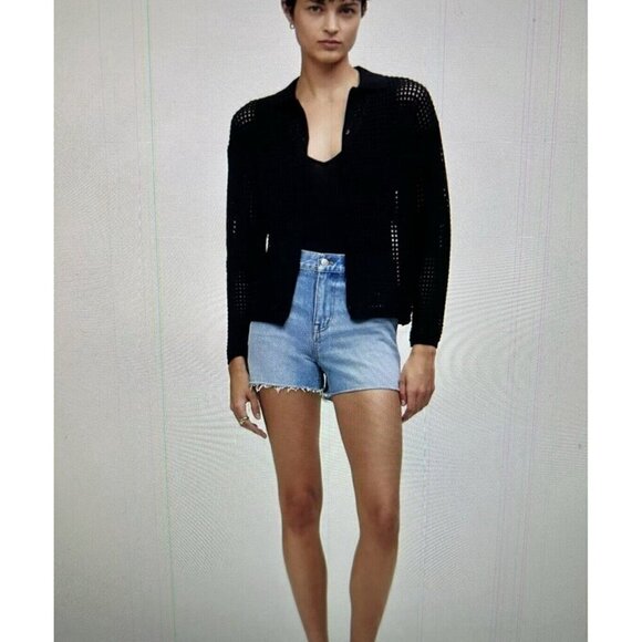 Madewell Open Stitch Polo Cardigan Sweater in Black Size S - Picture 2 of 8